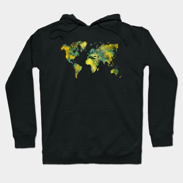 world map green yellow Hoodie by JBJart